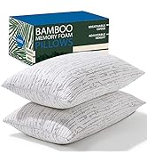 Clara Clark Bamboo Memory Foam Pillow, Luxury Bamboo Pillow Queen Size Set of 2, Firm Bed Pillow ...