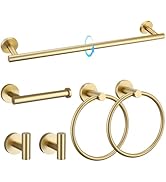 TQKAG Brushed Gold Bathroom Hardware Set 6-Piece Bathroom Accessory Set 23.6 Inch Round Stainless...