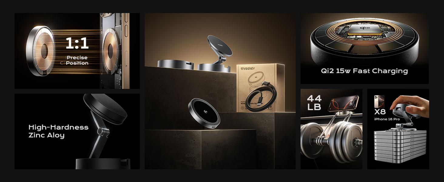 1:1 Precise Position; High-Hardness Zinc Aloy; Qi2 15W Fast Charging