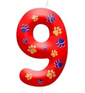 Number 9 Red Paw Birthday Candles &amp; Cake Topper - Red Dog Themed Candle Number Birthday Cake Deco...