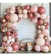 Dusty Pink Brown Ivory Balloons Arch Kit, Double Stuffed Rose Metallic Gold Cream Pastel And Dust...