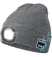 Bluetooth Beanie Hat with Light, Unisex USB Rechargeable LED Headlamp Cap with Headphones, Built-...