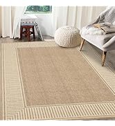 GarveeHome Living Room Area Rug 8x10 Modern Striped Border Throw Carpet with Rubber Backing Low P...