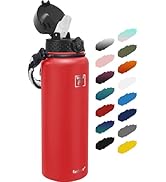 Fanhaw 40 Oz Stainless Steel Insulated Sports Water Bottles with Straw for Kids, Men and Women (Red)
