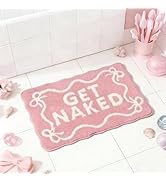 Shovagy Pink Bow Get Naked Bath Mat Scalloped Bow Bathroom Rugs Cute Tufted Extra Soft Water Abso...