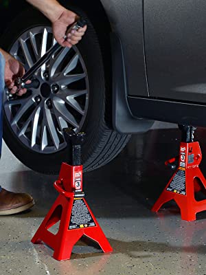 Torin BIG RED Steel Jack Stands: Double Locking, 2 Ton (4,000 lb) Capacity, Red, 1 Pair