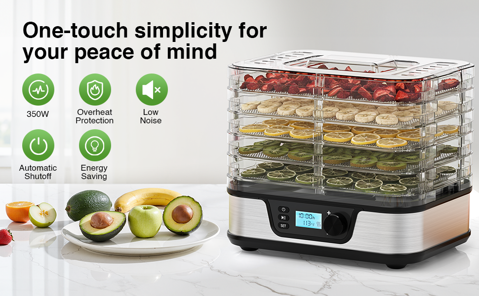 The dehydrator is equipped with multiple safety devices.