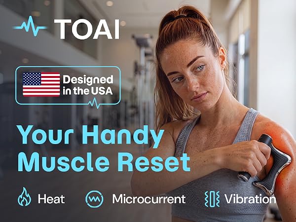 Woman using an electric muscle scraper on her neck after a gym workout