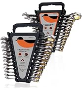 SUZUME 24 PCS SAE and Metric Ratcheting Wrench Set (1/4" - 7/8" &amp; 8-19mm) 15K+ Cycle Locked Gears...
