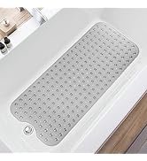 TEESHLY Bathtub Mats for Shower Tub, Extra Long Non-Slip 39 x 16 Inch Bath Mat with Drain Holes a...