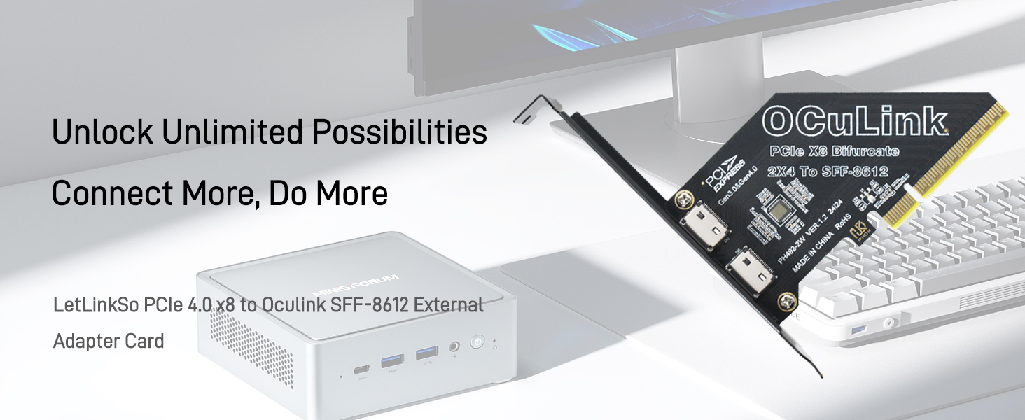 LetLinkSo Gen4 PCIe 4.0 x8 to Oculink SFF-8612 Internal SFF-8611 Adapter Card for NVMe