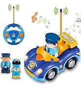 Pup Go Toddler RC Cartoon Police Car with Music and Lights, 2 Removable Interchangeable Dolls, Fi...