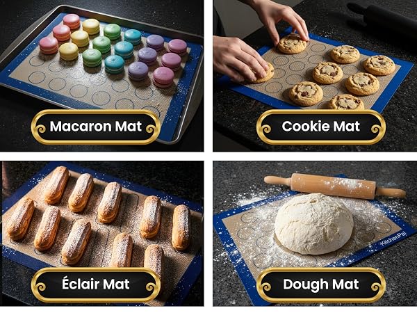 Versatile Usage for Dough Mat, Macaron Mat, Cookie Mat and Eclair Mat