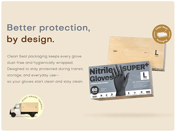 Clean Seal packaging keeps every glove dust-free hygienically wrapped protected transit storage