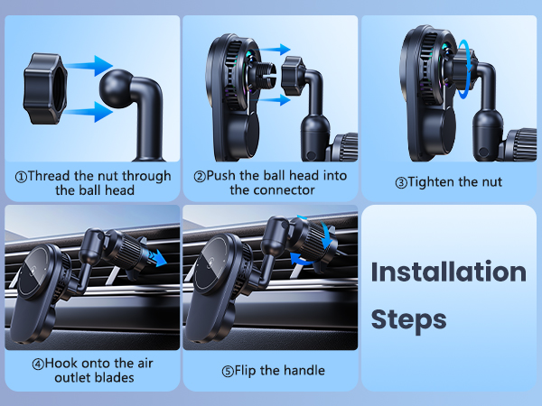 Wireless Magnetic Car Phone Holder Mount with Cooling Fan &amp; RGB Lights