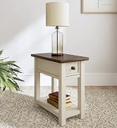 Signature Design by Ashley Bolanburg Chairside End Table with Charging Station, Wood, White Oak V...