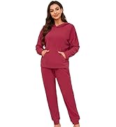 HEARTNICE Womens Hooded Pajamas, Lightweight Fleece Soft Lounge Pjs Cozy Sleepwear Jogger Set 2 P...