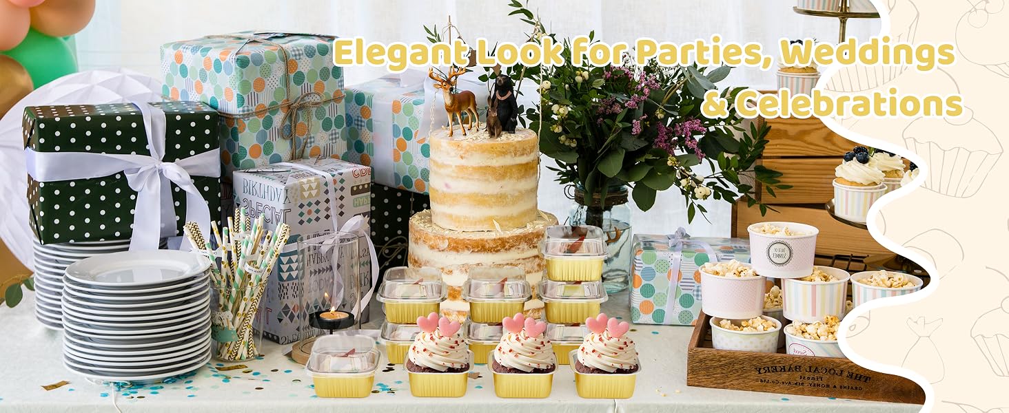 Mini Cake Pans with Lids Aluminum Foil Square Cupcake Liners Brownie Baking Cups