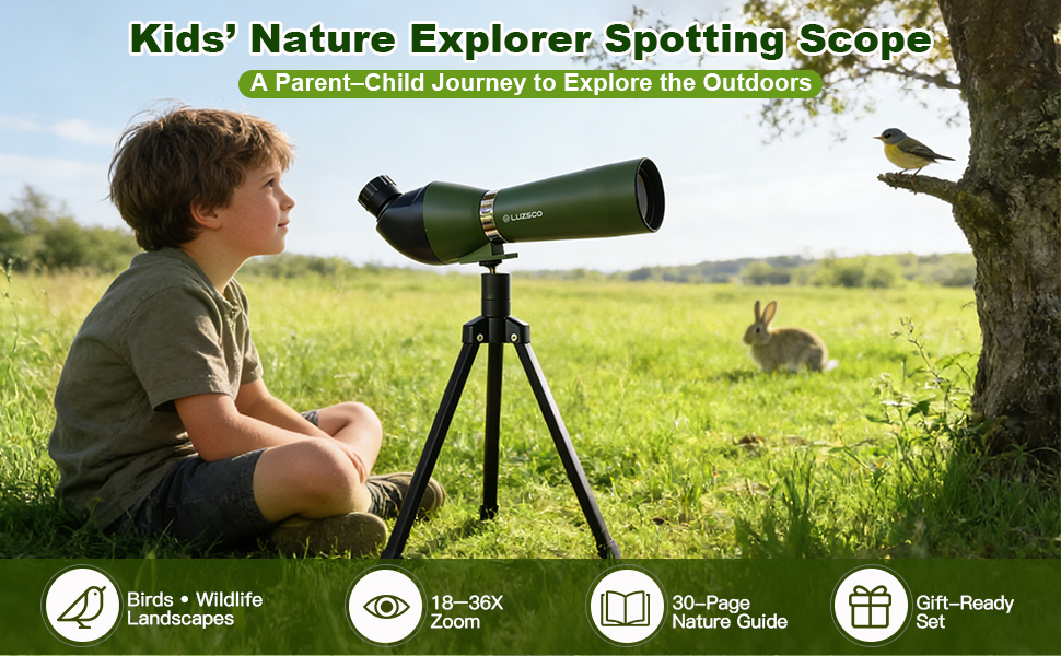Kids Spotting Scope for Bird Watching, 18–36X Bird Watching Scope for Kids with Tripod
