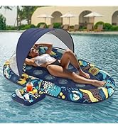 Sunikko X 3-in-1 Pool Floats with Canopy Cup Holder, Tanning Pool Large 73" x 48" Float Adult Hea...