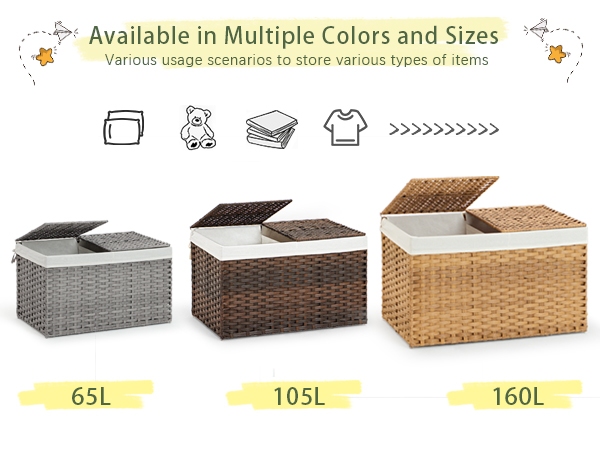 Storage Basket with Lid Woven Storage Basket with 2 Separate Lid