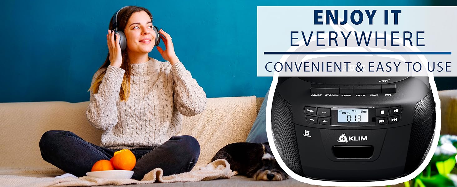 CD Player & Cassette Tape Player with Case, Bluetooth Boombox, AM/FM Radio, Stereo Sound