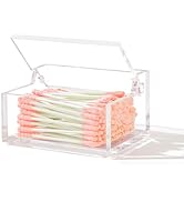 Dealpoli Clear Acrylic Qtip Holder with Lid, Cotton Balls Swab Organizer, 3.9" x 2.8" x 2" Dispen...