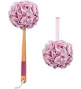 AmazerBath Shower Sponge Loofah Back Scrubber, PE Soft Mesh Loofah Body Scrubber with Long Wooden...