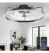 Ceiling Fan with Light,20" Flush Mount Ceiling Fan,6 Speeds,3000-6500K Dimmable LED, App&amp;Remote C...