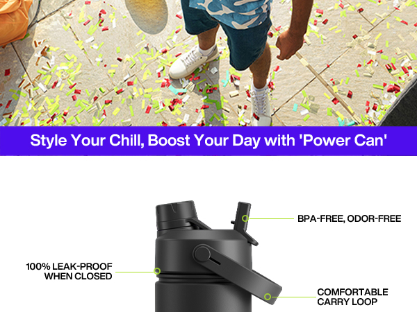 Detail - BPA-free, leak-proof, double wall insulated, cold for 24H, anti-skid powder coating.