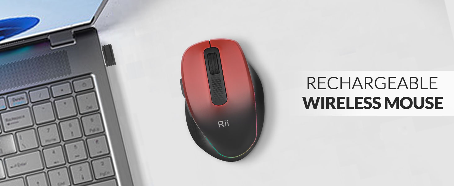 Rii Wireless Mouse, 2.4G USB Computer Mouse Rechargeable LED Mouse, Ergonomic Mouse for PC, Laptop