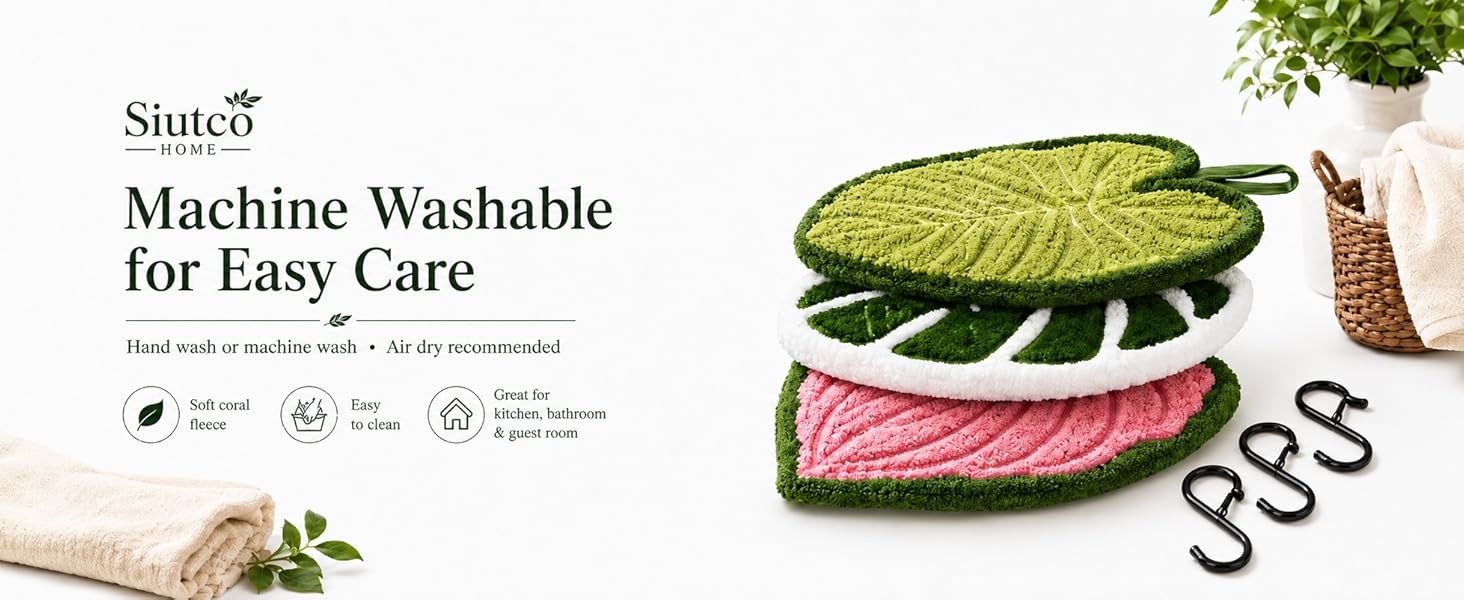 Pink leaf towel, green leaf towel, Monstera deliciosa towel