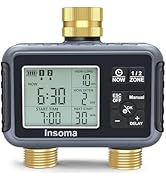 Insoma Water Timer with Brass Inlet &amp; Outlet, 2 Independent Zones Outdoor Hose Timer for Garden F...