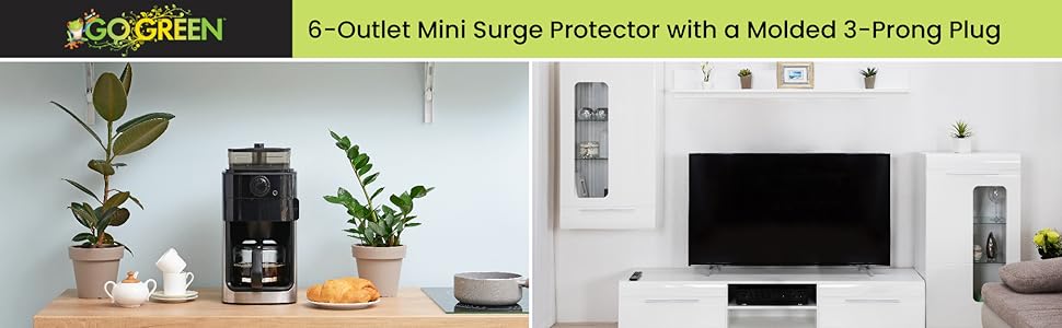 Go Green Power GG-16103MINBK 6 Outlet Surge Protector, Black