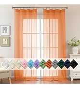 ABLUEN Orange Sheer Curtains 96 Inches Long, Privacy Semi Sheer Curtains for Living Room Bedroom,...
