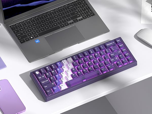 Purple Keyboard Keycaps Jelly,Cute Clear Keycaps PBT/PC, Transparent Custom keycap dye sub key caps