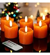 Eywamage Orange Dripping Wax Flameless Votive Candles with Remote Batteries, 2x2 inch Small LED P...