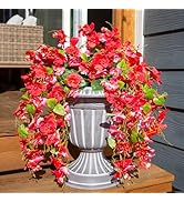 Artificial Hibiscus Fake Hanging Flowers Plants for Outdoors Spring Decoration, 4pcs Faux Silk Ou...