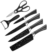 TJ POP Kitchen Knife Set 6-Piece, Rustproof Sharp Stainless Steel Chef's Knife Set, Non-Stick Coa...