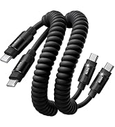 LISEN Coiled USB C Cable, Durable Short USB C to USB C Cable 2 Pack for Android Auto &amp; Car Play C...