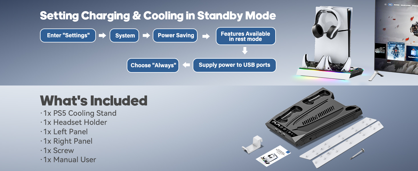 Package contents for PS5 cooling station
