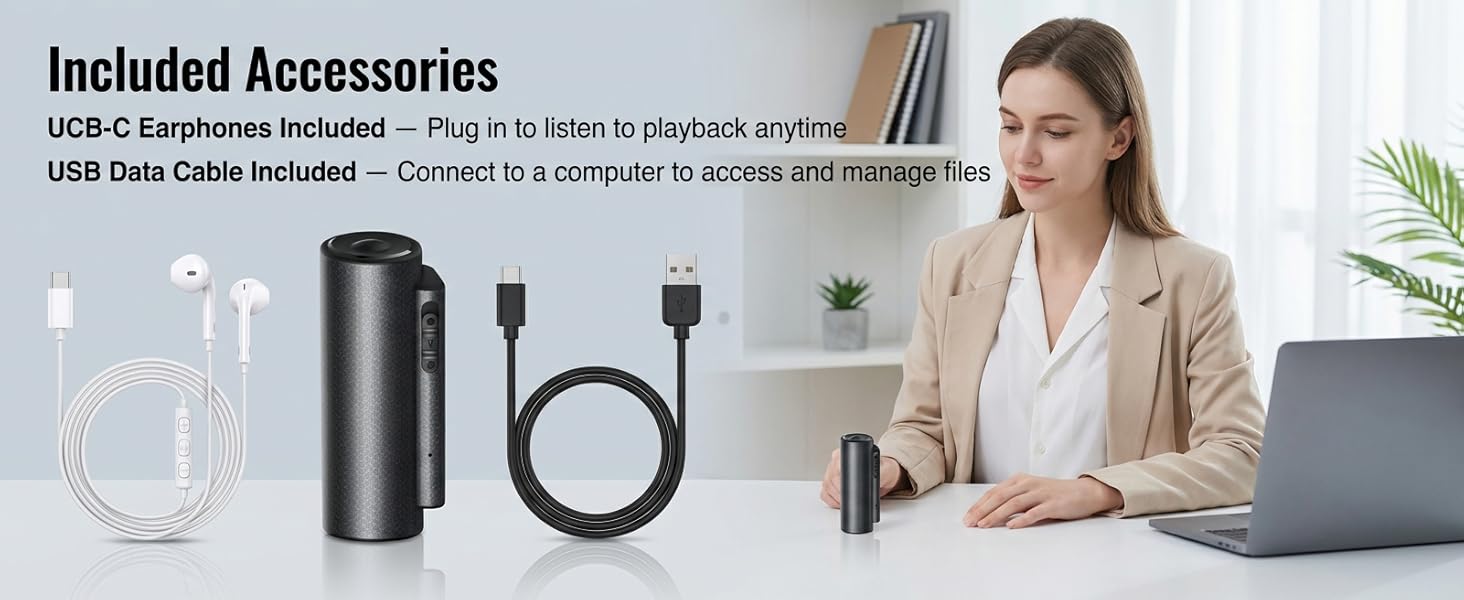 included accessories voice-activated recorder playback meeting college long distance