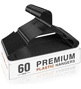 HOUSE DAY Black Plastic Hangers 60 Pack, Plastic Clothes Hangers Space Saving, Sturdy Clothing No...