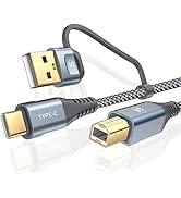 USB-B to USB-C/A Printer Cable [2-IN-1, 6.6FT] USB C MIDI Cable Nylon Braided High-Speed Printer ...