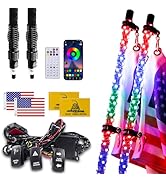 ZIMABLUE 2PC 3FT Whip Lights for Side by Side, App & Remote Control RGB Chasing Lighted Whips wit...