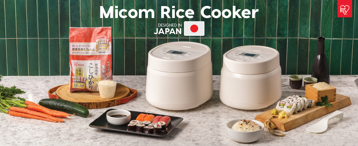 IRIS USA Micom Japanese Rice Cooker, 3-Cup Uncooked/6-Cup Cooked, Fuzzy Logic Kitchen Appliance