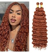 Eerya Long Curly Braiding Hair 18 Inch 2 Packs Auburn Ocean Wave Crochet Hair for Black Women Coo...