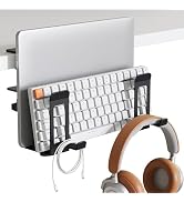 PEGZONE Laptop Stand Vertical, 2-Slot Under Desk Laptop Holder, Desk Side Storage with Headphone ...