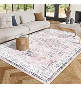 LIVEBOX Machine Washable 5x7 Rug, Pink Rugs for Bedroom Girls, Soft Boho Floral Nursery Rug, Non-...