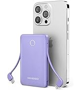 miisso 6000mah Ultra Slim Built in Cables Power Bank, Card Size Built in USB C Cords Battery Pack...